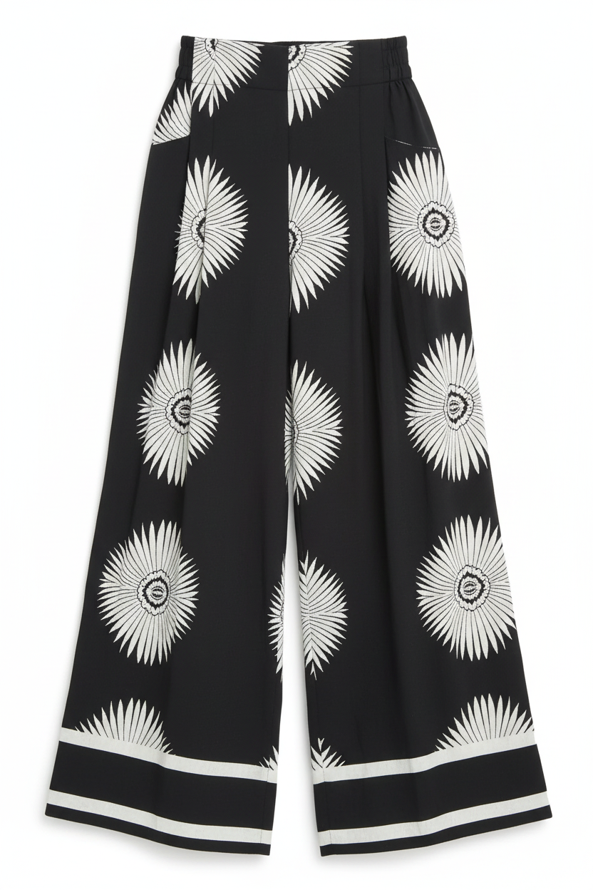 Abstract Border Print Wide Leg Pants