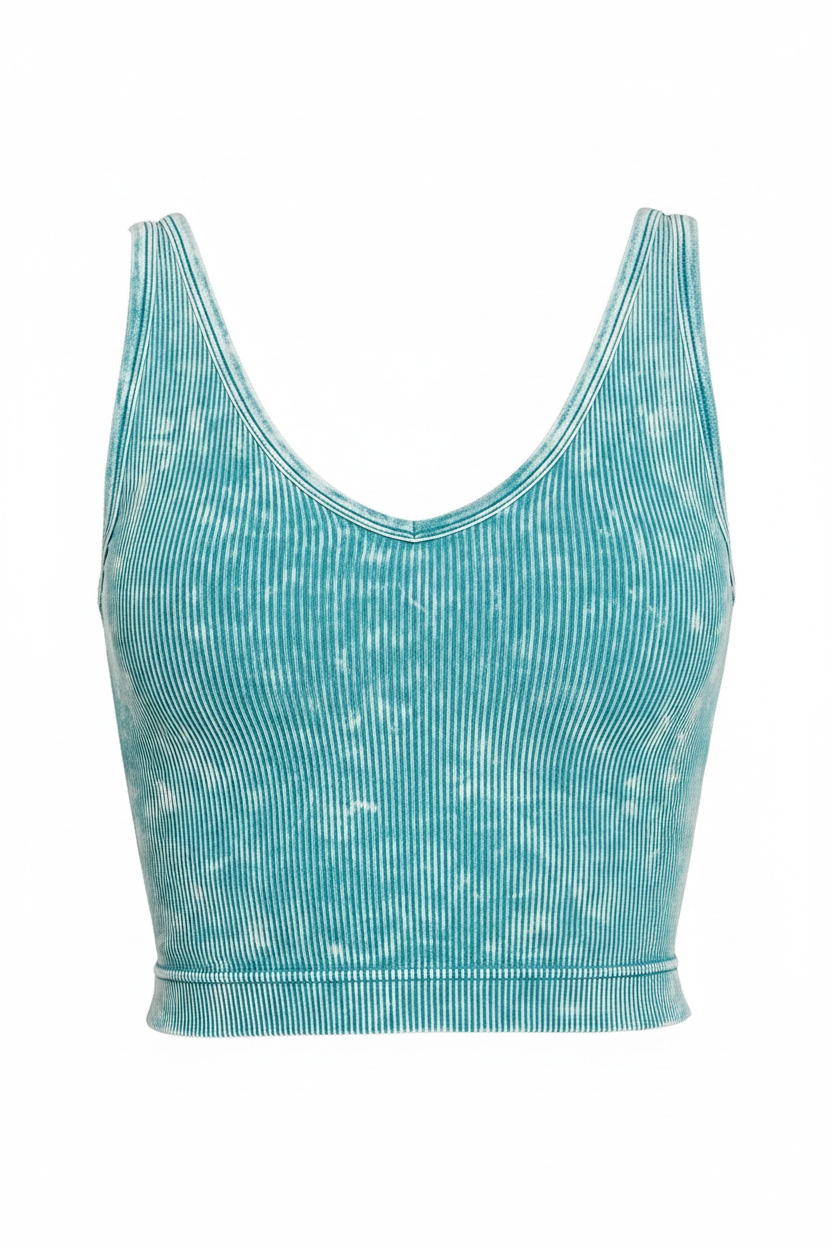Two Way Neckline Washed Ribbed Seamless Tank Top